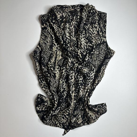 Y2K Python Print Blouse Ann Taylor Sleeveless Top Tie Front Size 6 Career Work - Picture 3 of 10